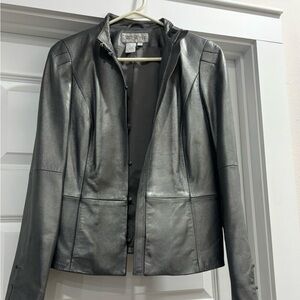 Worth Women's Metallic Gray Leather Jacket